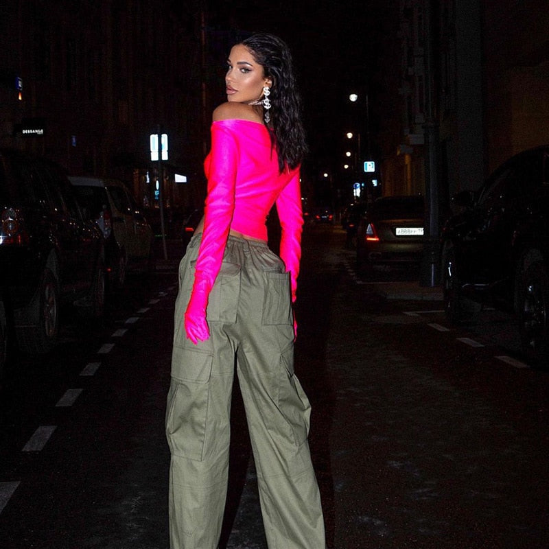 HOLLOW OUT LONG SLEEVE TOP with GLOVES