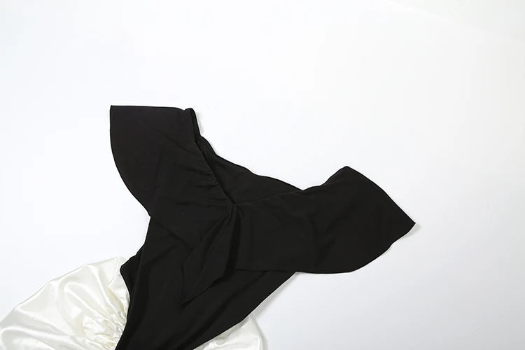 Contrast Patchwork Off-Shoulder Backless Long Dress – Slim High-Waist Club Party Gown | CTRL NUIT