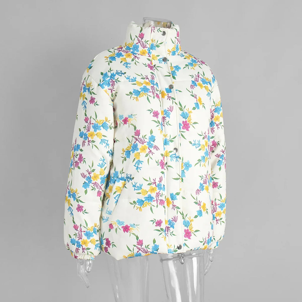 Floral Puffer Jacket with Hood – Women’s Quilted Winter Jacket