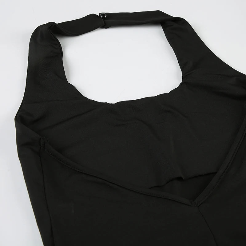 Black Bodycon Backless Halter Neck Jumpsuit – Sexy Sleeveless Summer Romper for Women