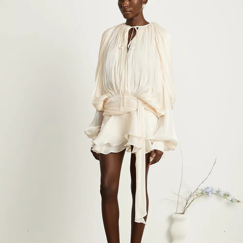 SOLID BLOUSE LONG SLEEVE MINI DRES