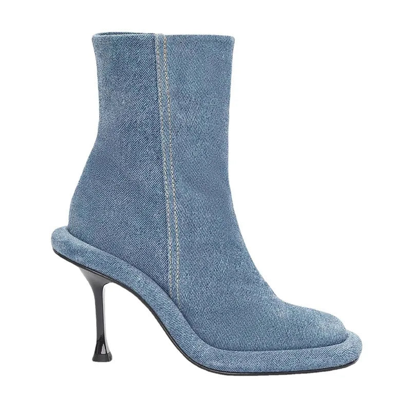 Sculptural Flared-Heel Square-Toe Ankle Boots