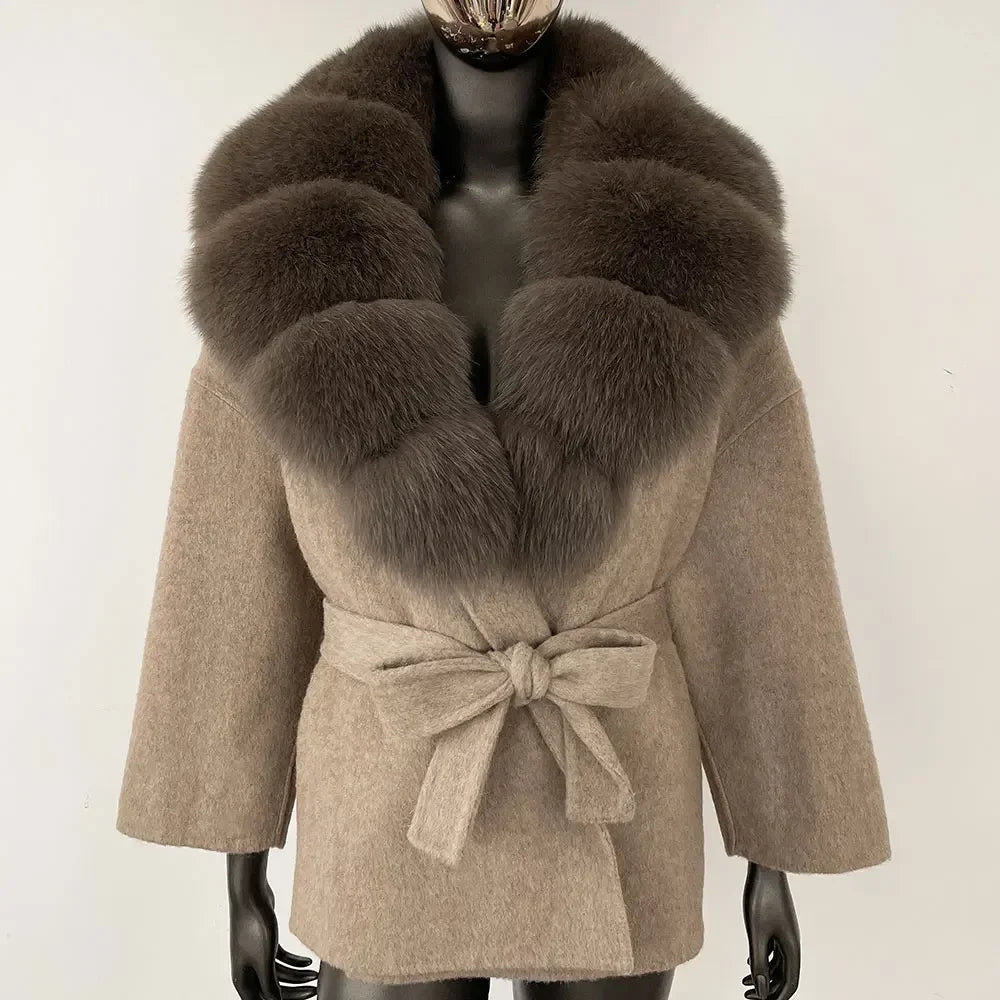 Wool Blend Coat with Fox Fur Collar – Women’s Luxury Winter Coat