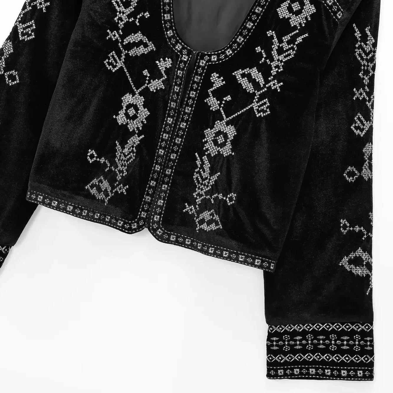 CASUAL VELVET EMBROIDERED ORNAMENT BLACK JACKET