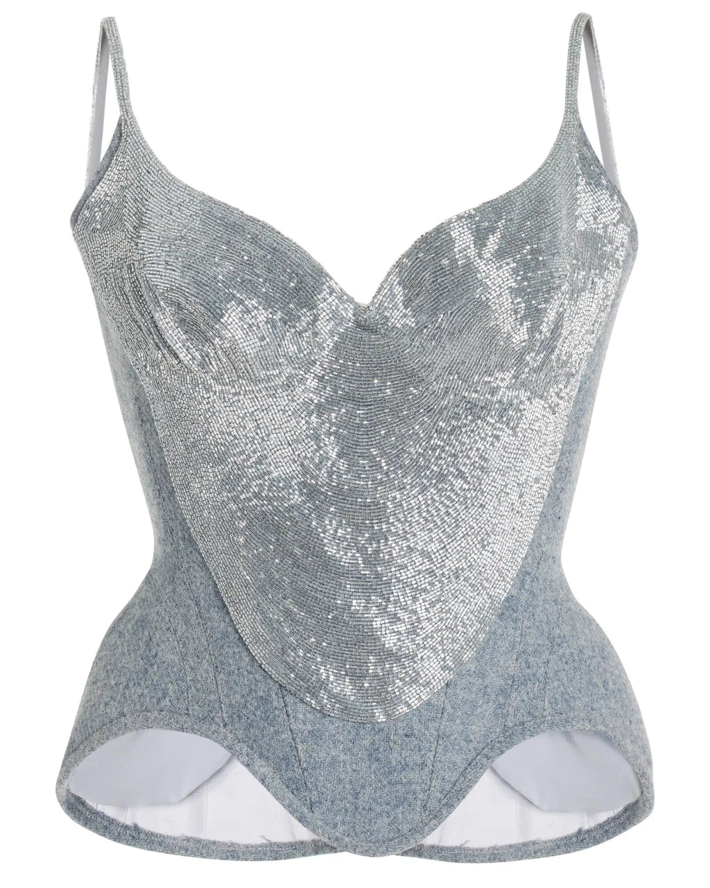 Sequin Patchwork Sleeveless Top for Women – Waist Cinching Wool Blend Club Blouse