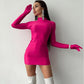 CASSY SOLID LOND SLEEVE MINI DRESS with GLOVES
