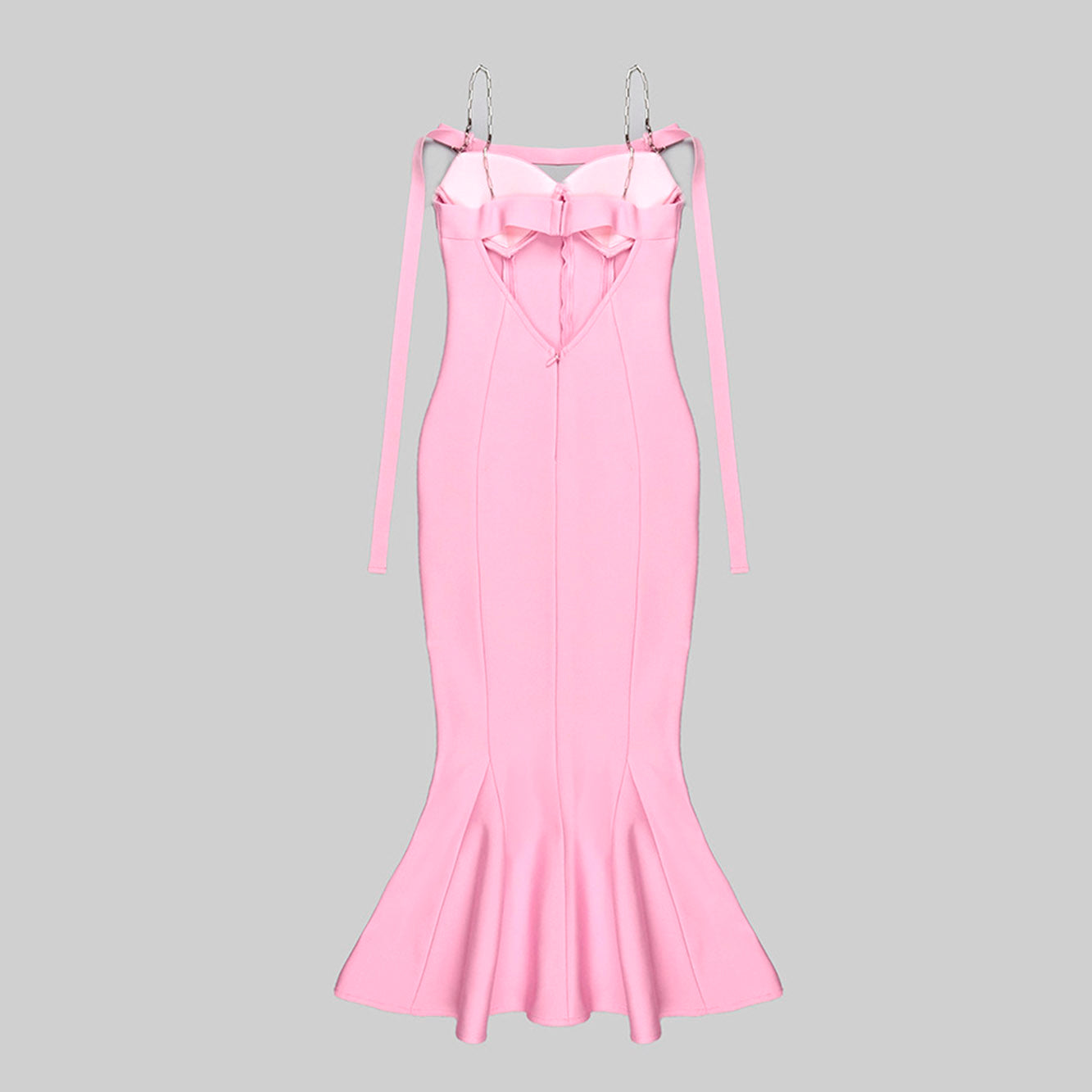 ARI PINK FRILLED BOTTOM BODYCON MIDI DRESS