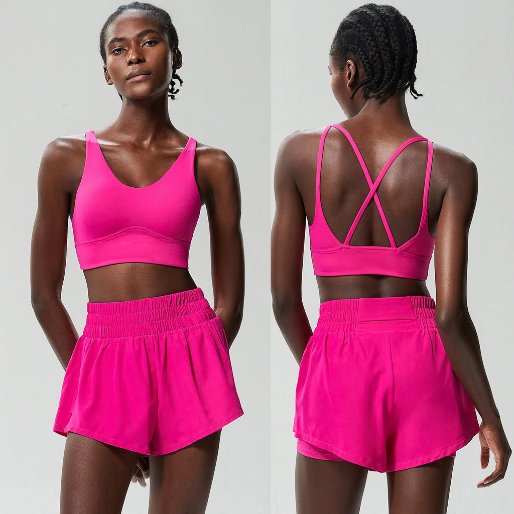Women’s Quick-Dry Running Set – Sports Bra & High-Waist Shorts