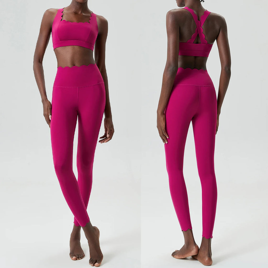 Women Solid Color Two Piece Gym Set | Stretch Yoga Sports Bra & Leggings