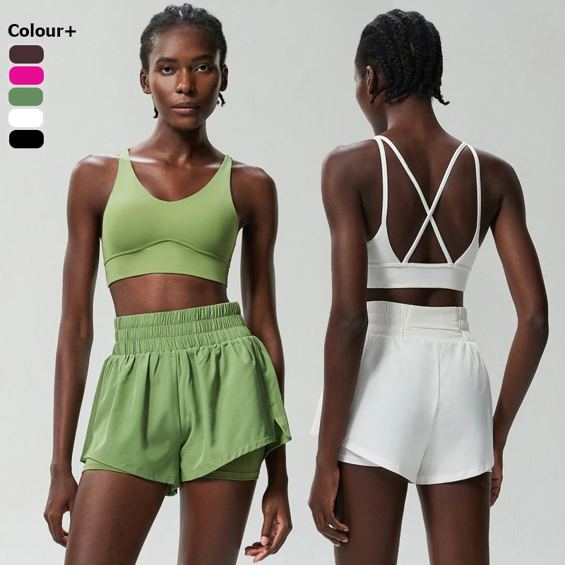 Women’s Quick-Dry Running Set – Sports Bra & High-Waist Shorts