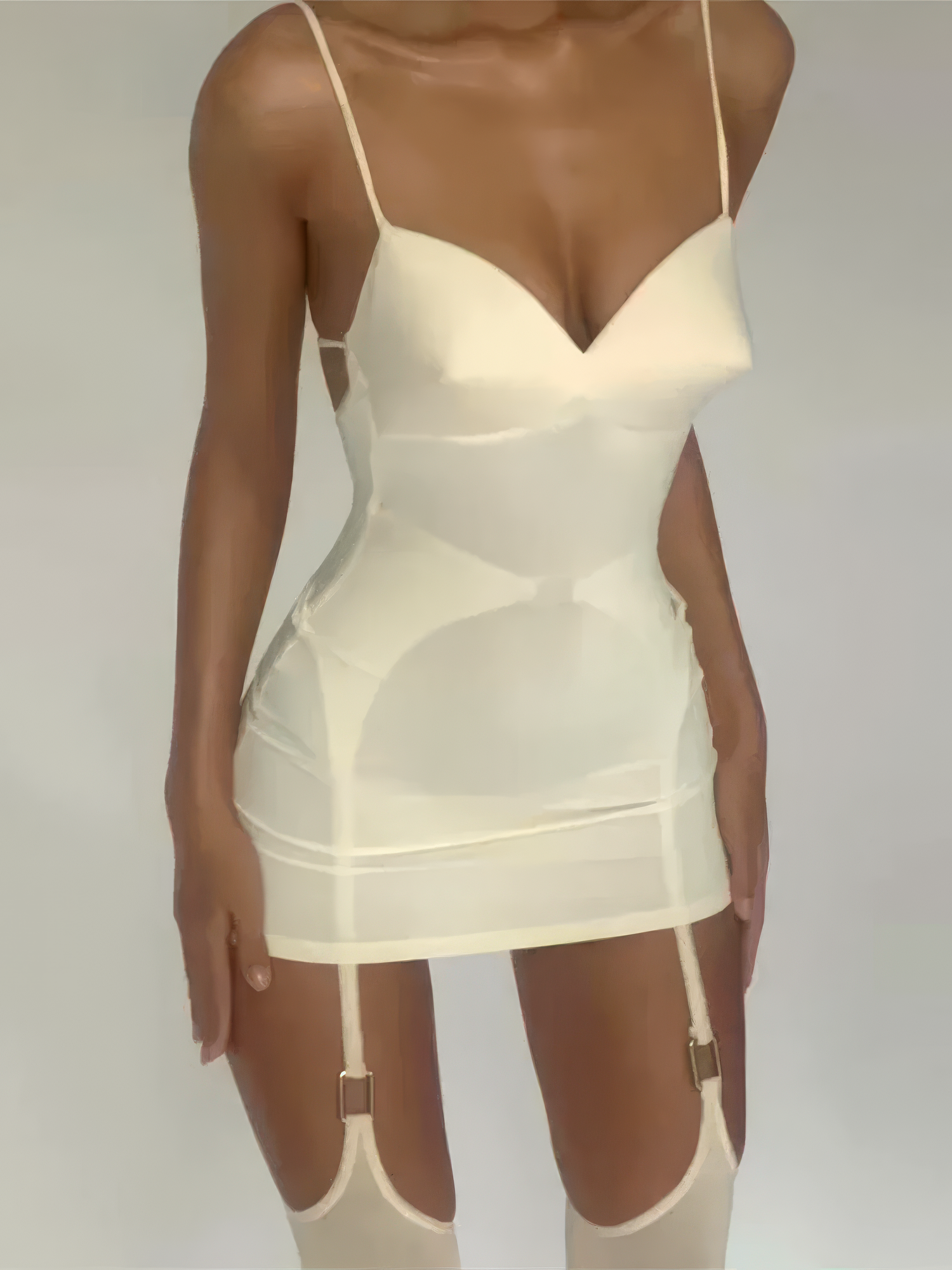 White Mini Dress with Matching Stockings for Women – Backless V Neck B – CTRL N U I T