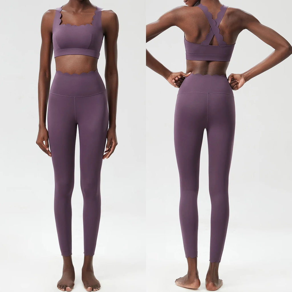 Women Solid Color Two Piece Gym Set | Stretch Yoga Sports Bra & Leggings