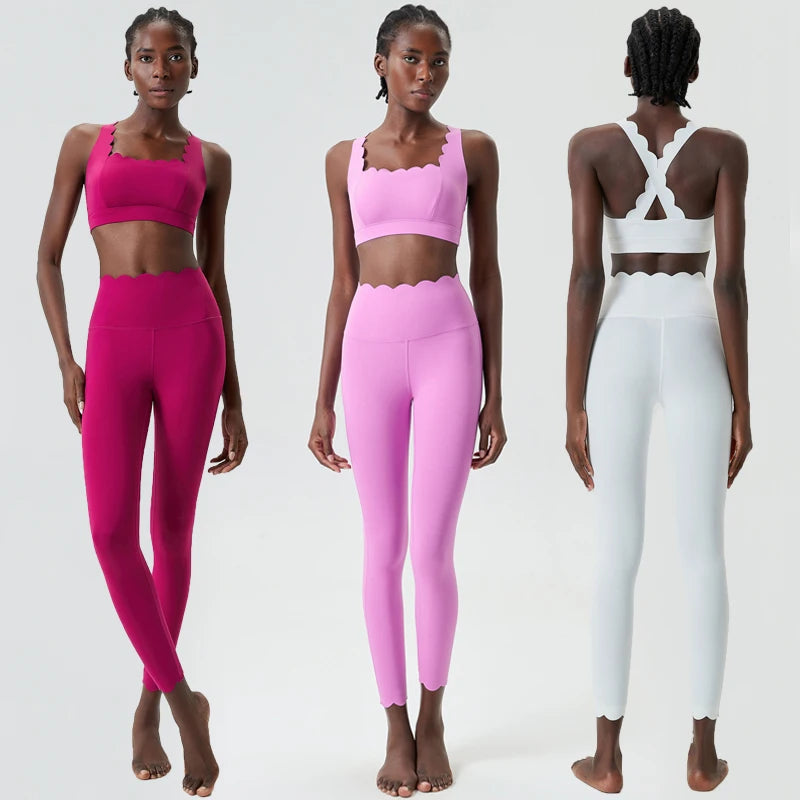 Women Solid Color Two Piece Gym Set | Stretch Yoga Sports Bra & Leggings