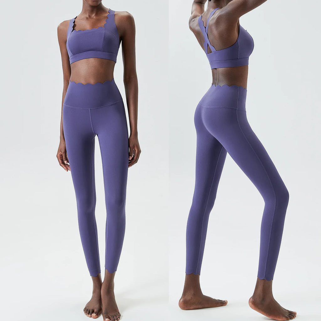 Women Solid Color Two Piece Gym Set | Stretch Yoga Sports Bra & Leggings
