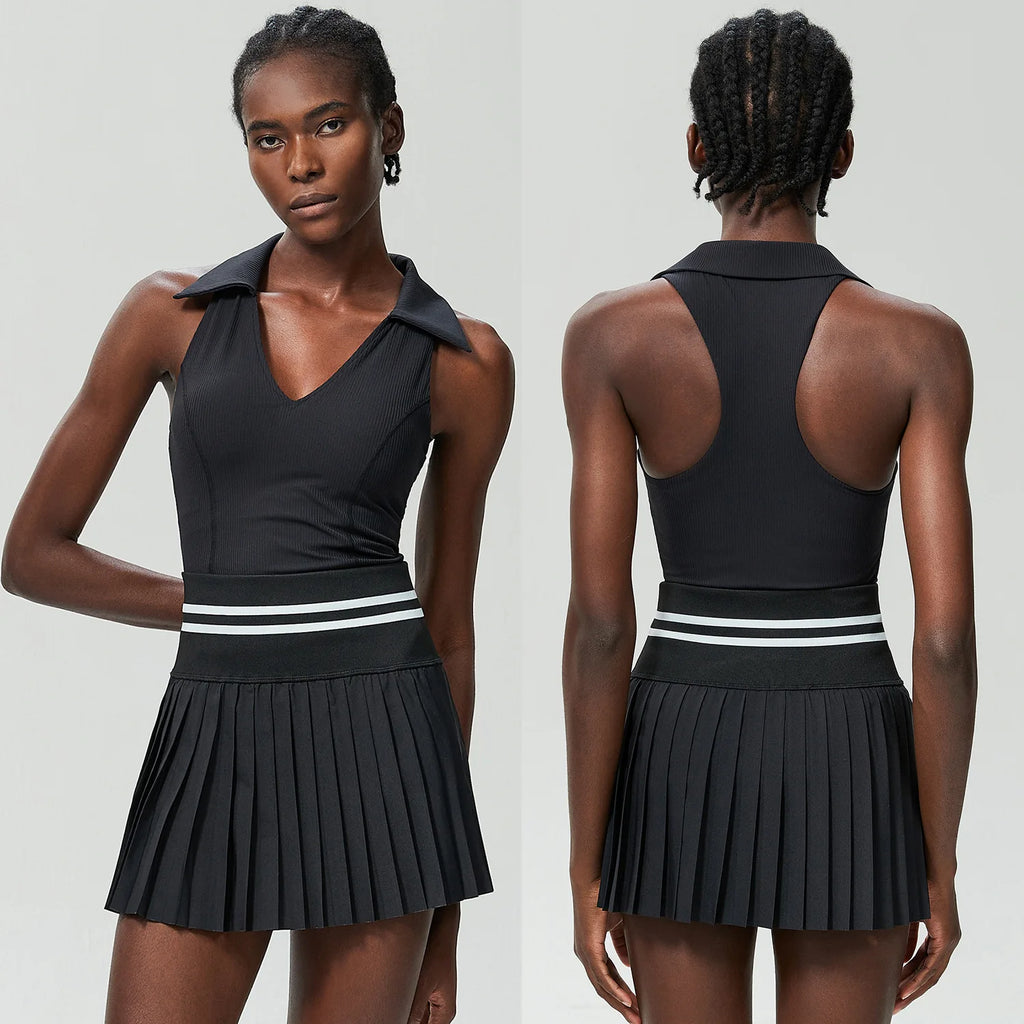 Women’s Two Piece Yoga Set – Gym Top & Tennis Skirt Quick Dry Sportswear