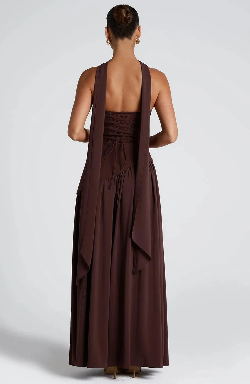 Strapless Pleated Maxi Dress with Scarf Detail and High Slit for Women