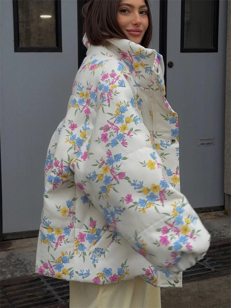Floral Puffer Jacket with Hood – Women’s Quilted Winter Jacket