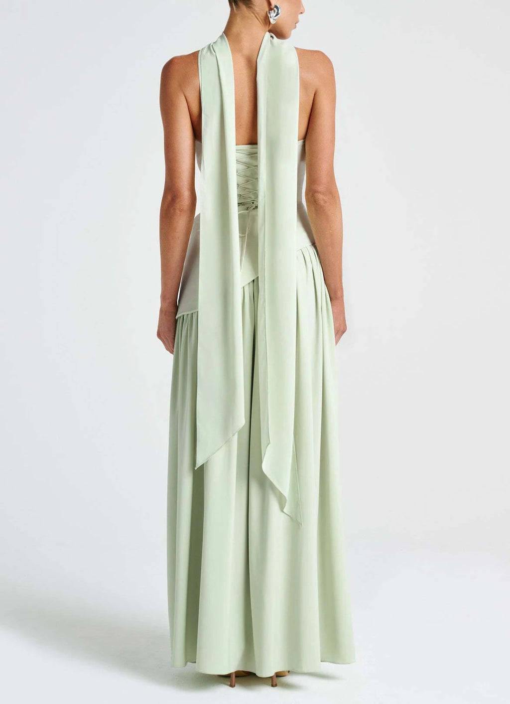 Strapless Pleated Maxi Dress with Scarf Detail and High Slit for Women