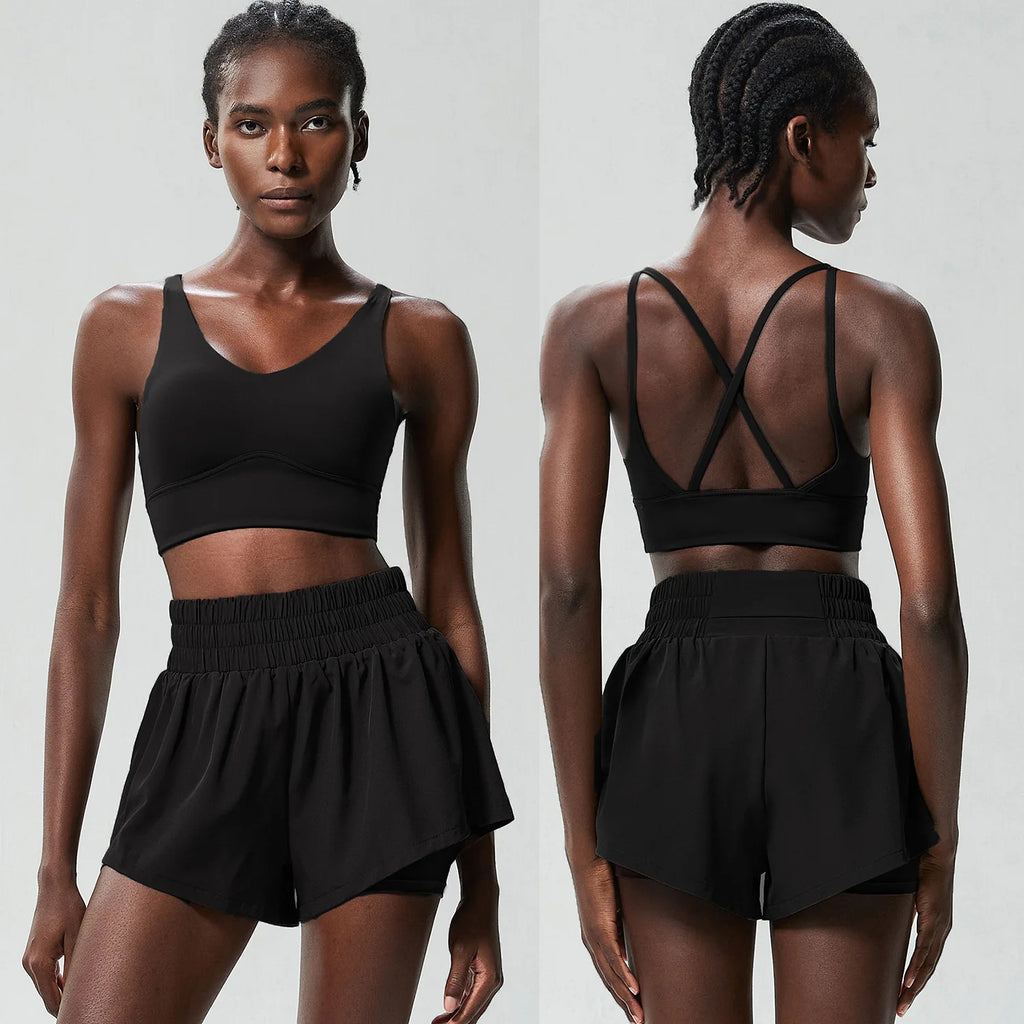 Women’s Quick-Dry Running Set – Sports Bra & High-Waist Shorts