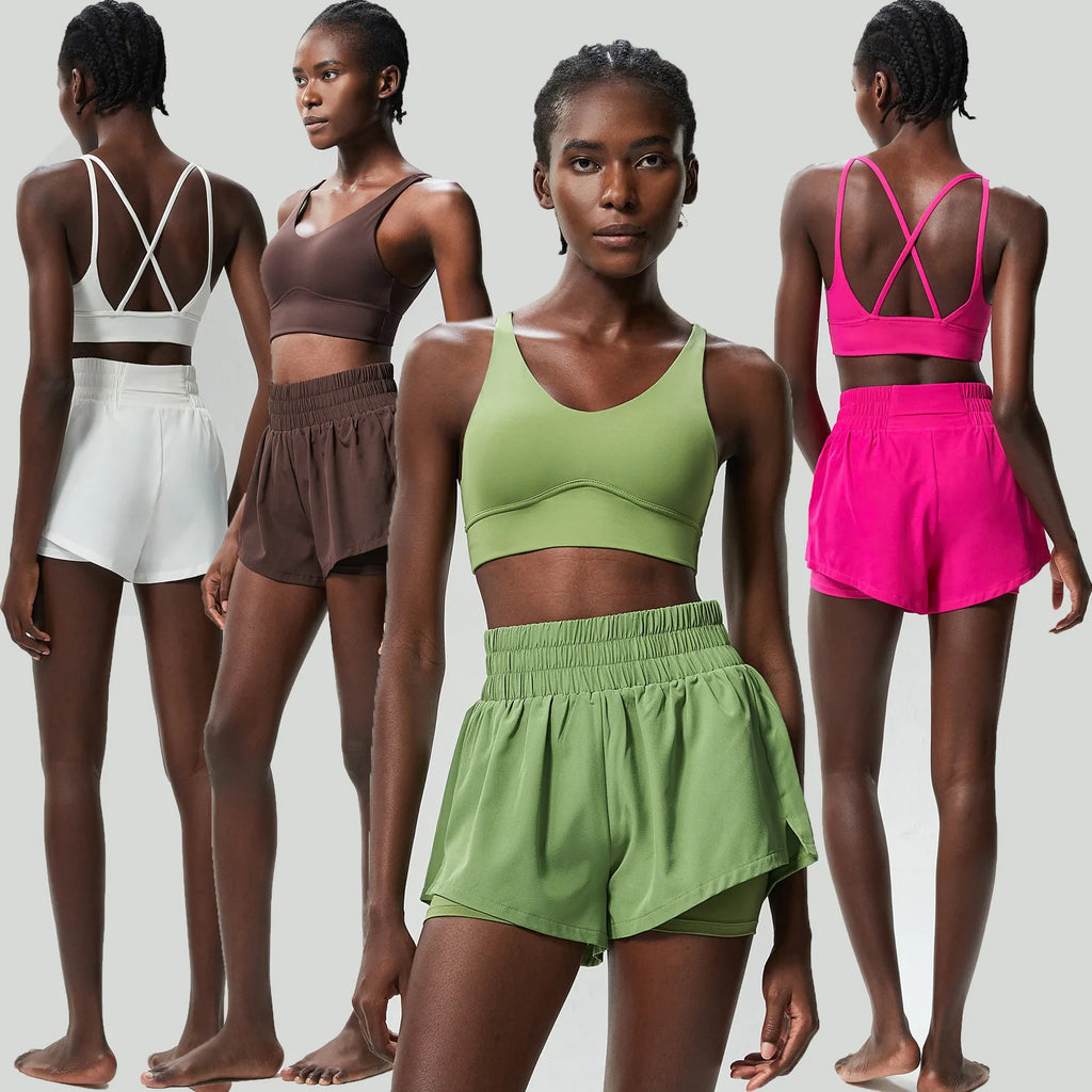 Women’s Quick-Dry Running Set – Sports Bra & High-Waist Shorts