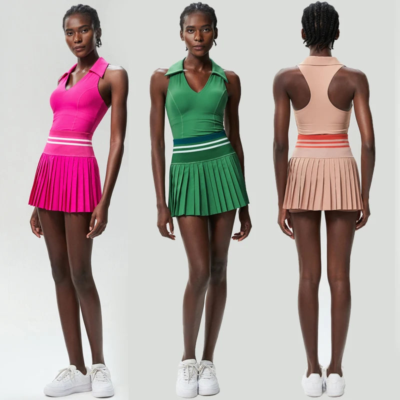 Women’s Two Piece Yoga Set – Gym Top & Tennis Skirt Quick Dry Sportswear