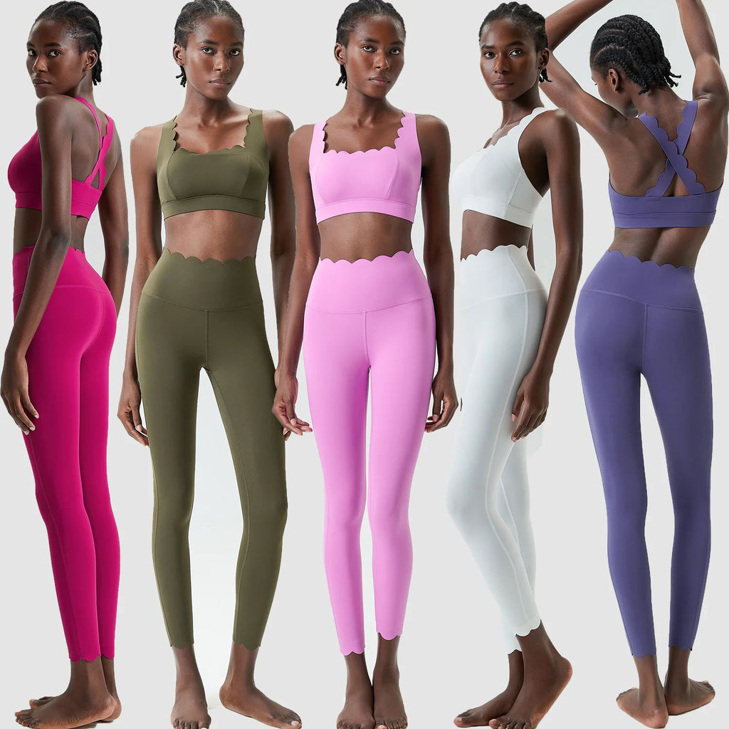 Women Solid Color Two Piece Gym Set | Stretch Yoga Sports Bra & Leggings