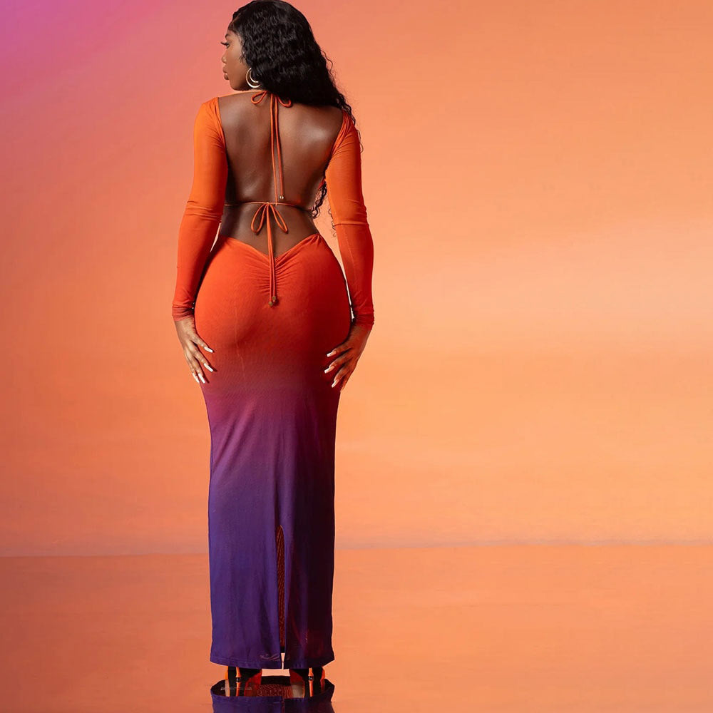 KALANI GRADIENT COLOR BODYCON MAXI DRESS