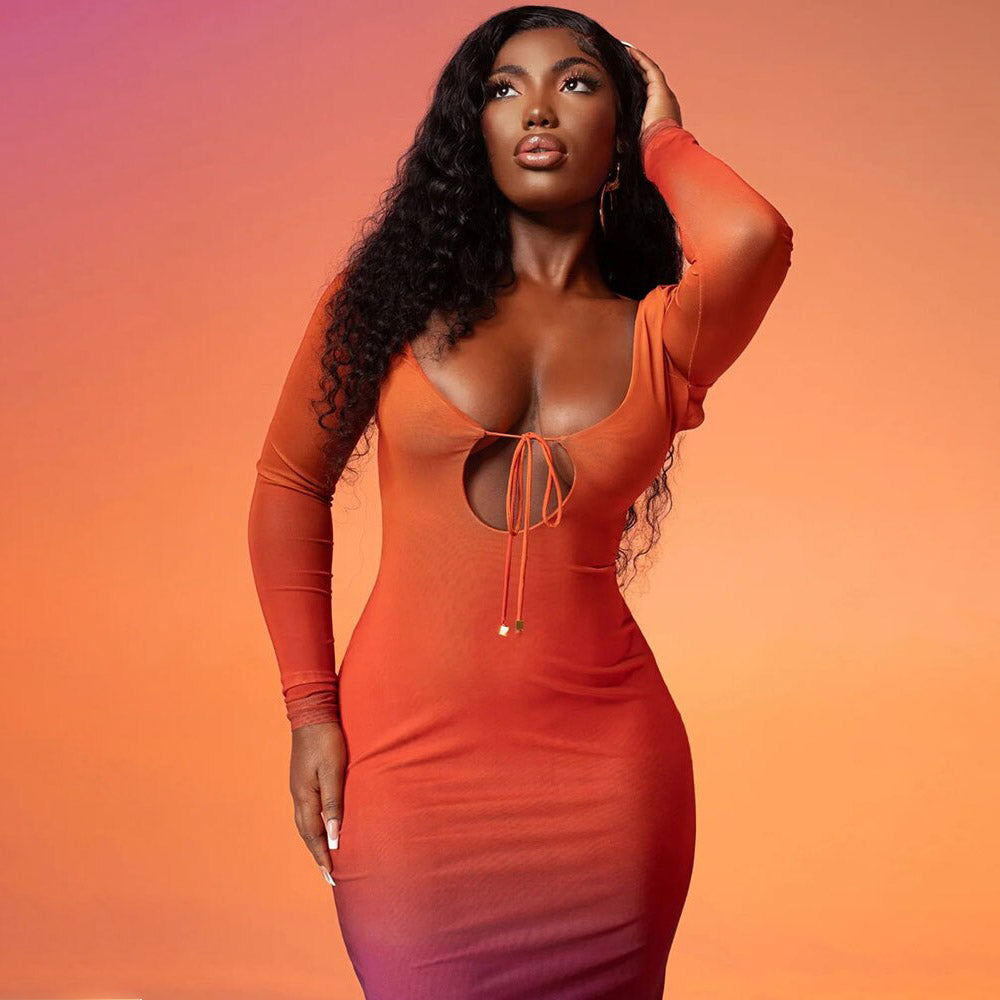 KALANI GRADIENT COLOR BODYCON MAXI DRESS