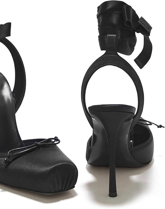 Elegant Satin High-Heeled Sandals with Ankle Straps | Square Toe Party Shoes for Women