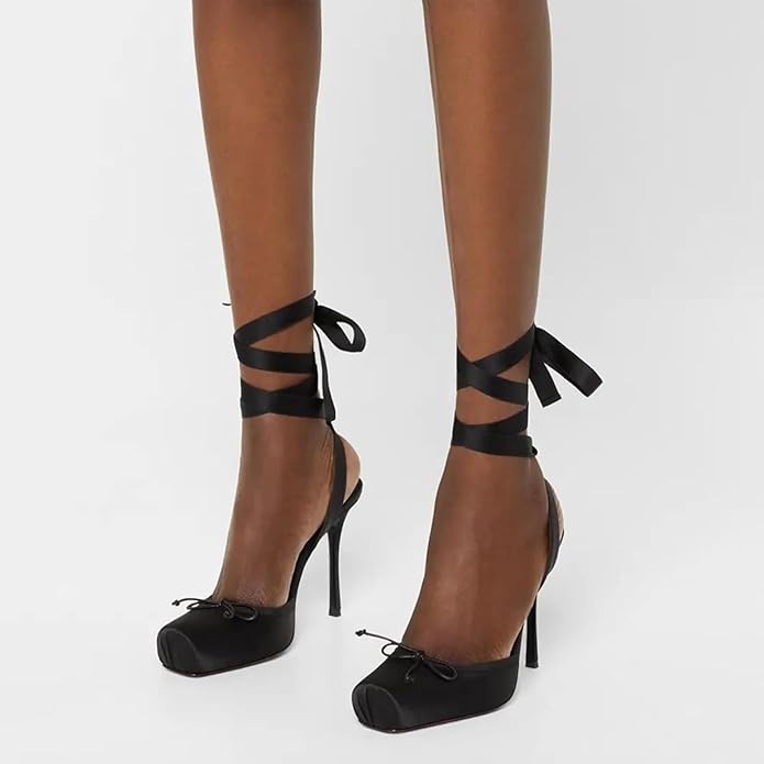 Elegant Satin High-Heeled Sandals with Ankle Straps | Square Toe Party Shoes for Women