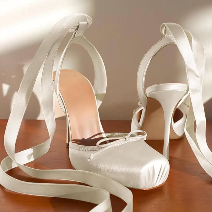Elegant Satin High-Heeled Sandals with Ankle Straps | Square Toe Party Shoes for Women