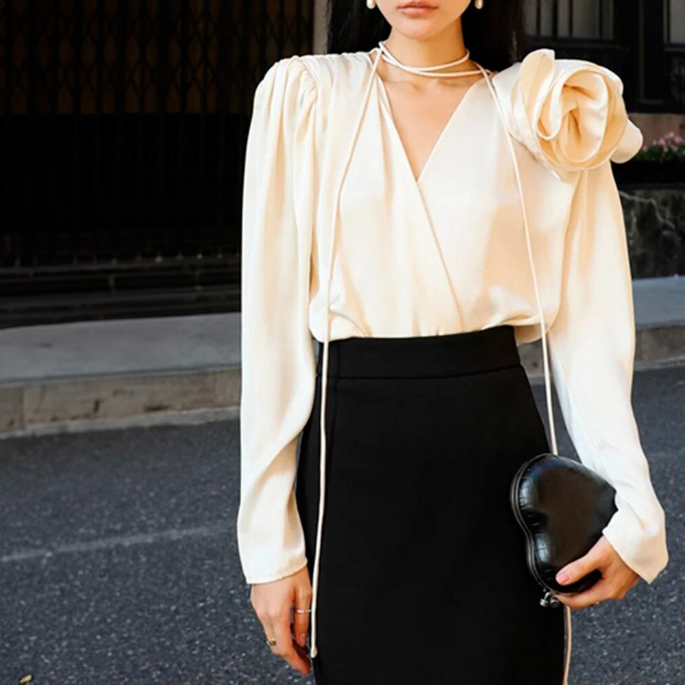 KEIRA LONGSLEEVE BLOUSE ROSE DECORATED