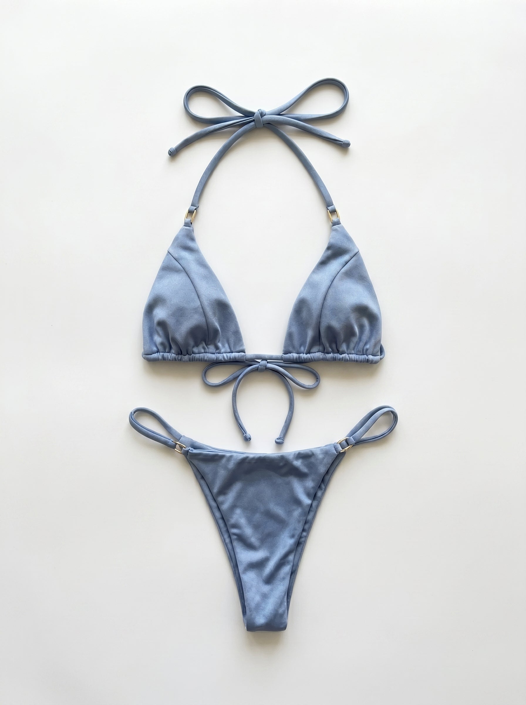 Sexy Blue Triangle Bikini Set – Adjustable Straps & High-Cut Thong Bottoms for Beach & Pool