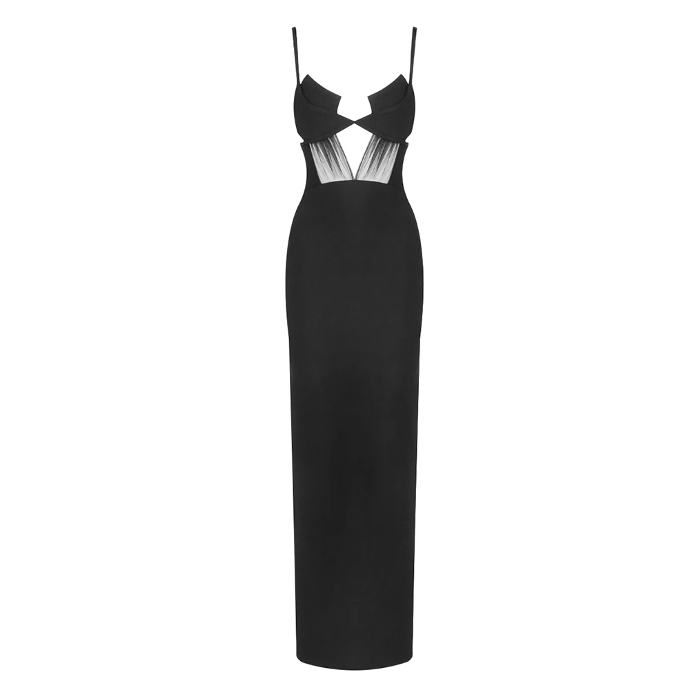 Luxury evening black maxi dress with flattering fit and adjustable straps