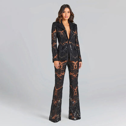 LACE FLARE PANTS and BLAZER SUIT