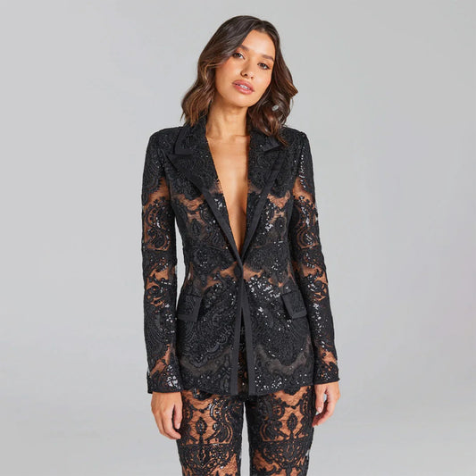 LACE FLARE PANTS and BLAZER SUIT
