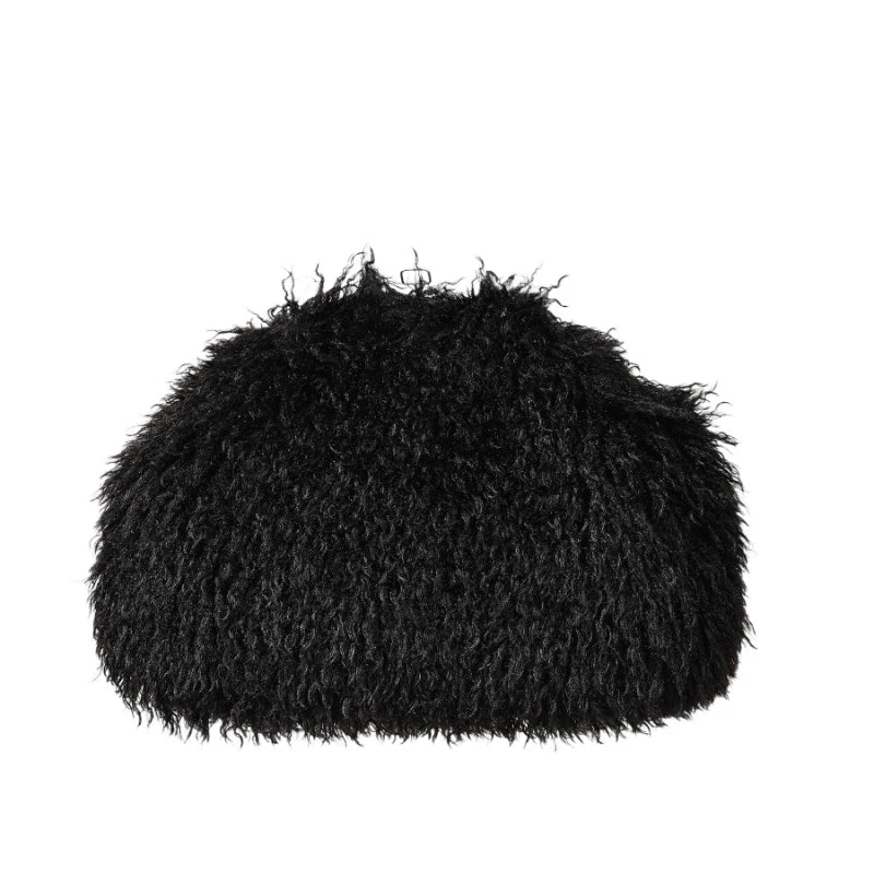 Black oversized fuzzy clutch purse with shaggy texture