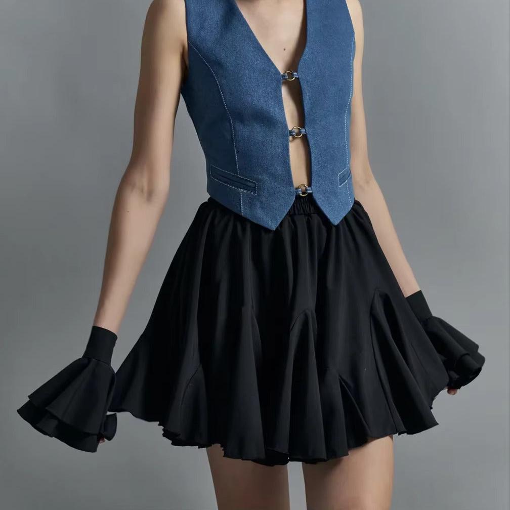 RUFFLES PLEATED HIGH WAIST MINI SKIRT