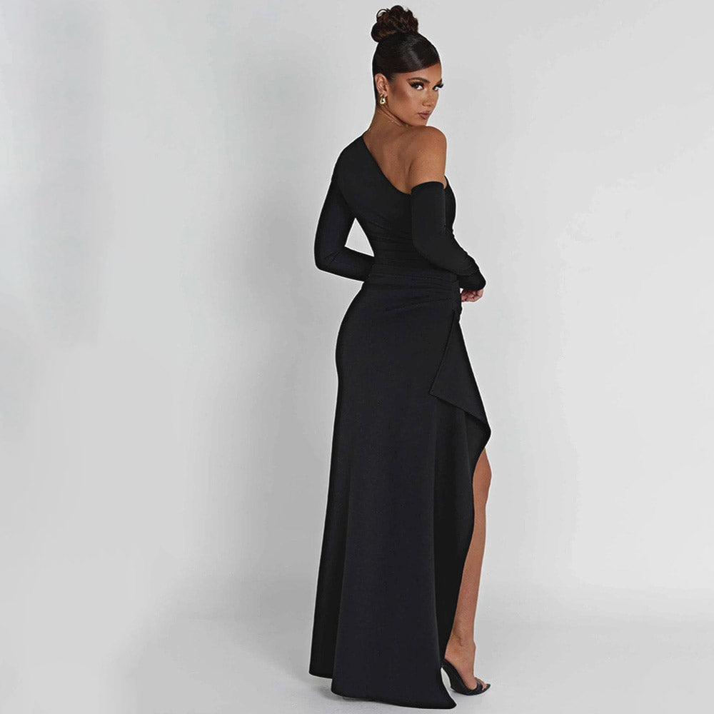 HOLLARD ONE SHOULDER HIGHT SLIT BLACK MAXI DRESS
