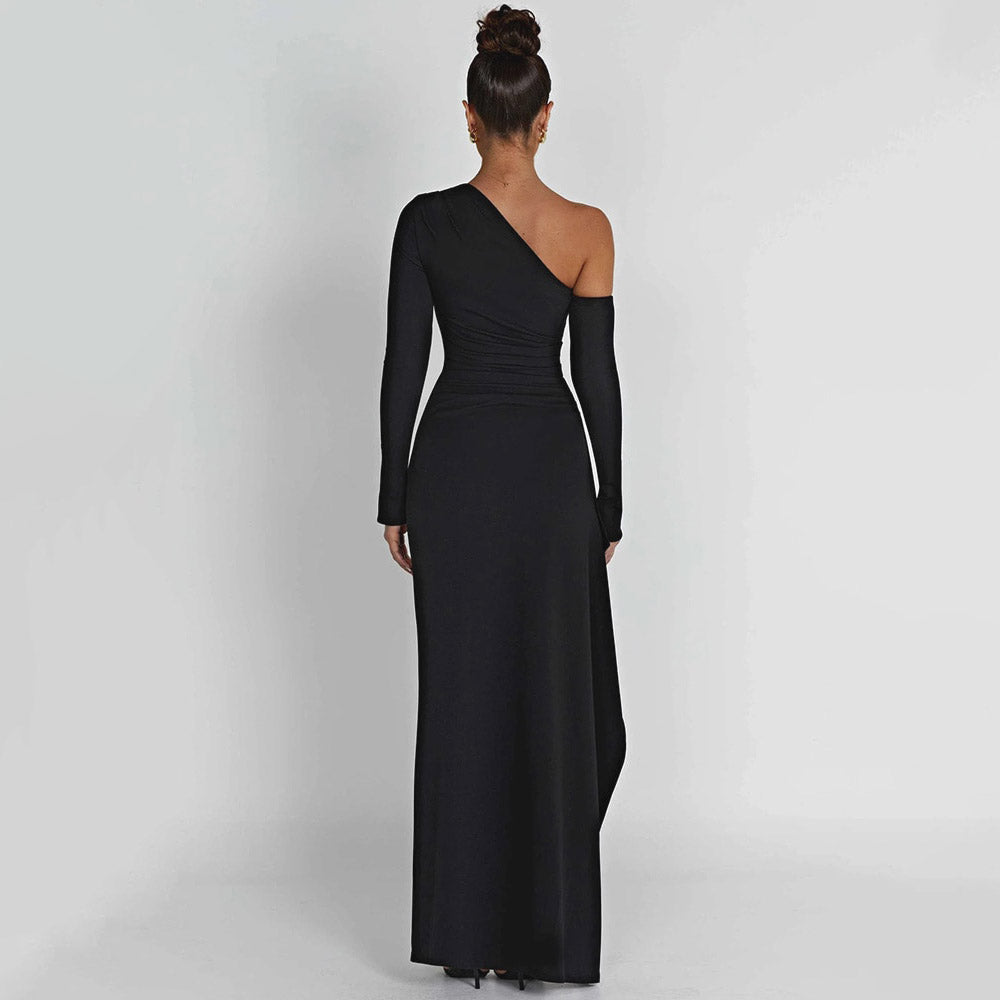 HOLLARD ONE SHOULDER HIGHT SLIT BLACK MAXI DRESS