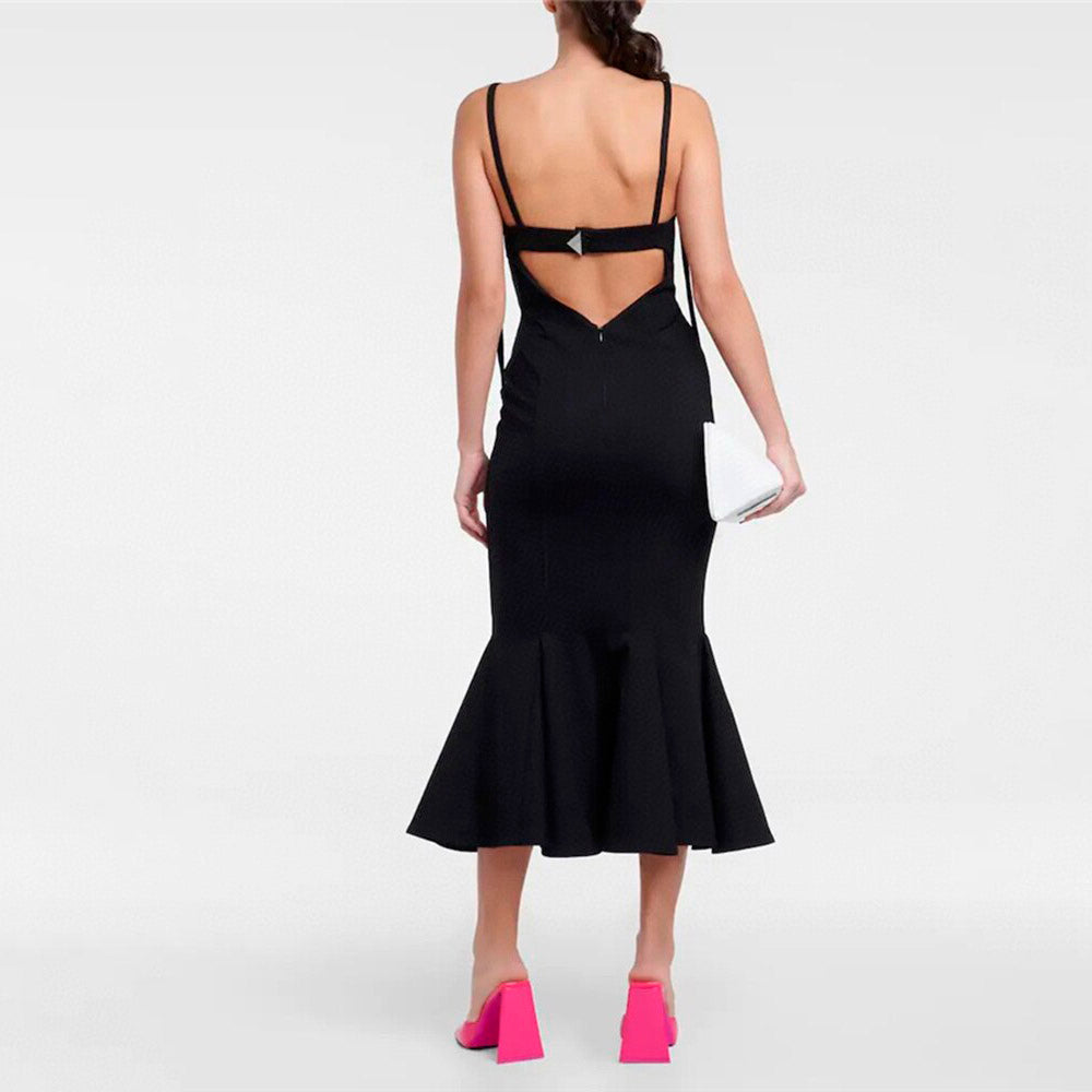 ARI PINK FRILLED BOTTOM BODYCON MIDI DRESS