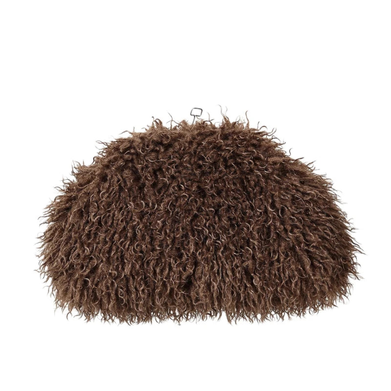 Brown oversized fuzzy evening clutch