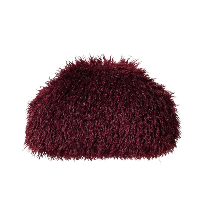 Burgundy oversized fuzzy evening clutch