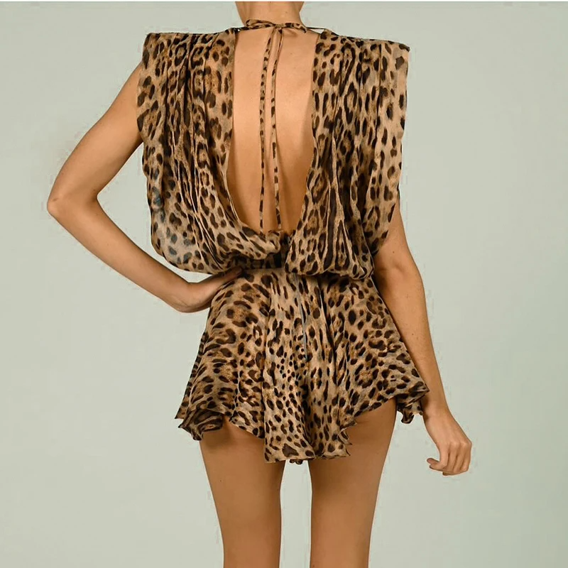 LEOPARD V NECK CHIFFON JUMSUIT