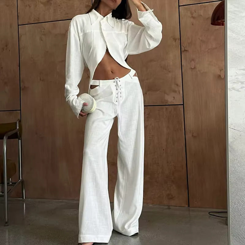 LINEN CUT OUT PANTS and SHIRT SET