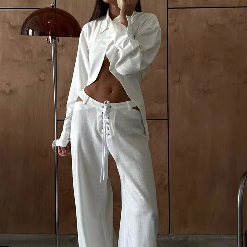 LINEN CUT OUT PANTS and SHIRT SET