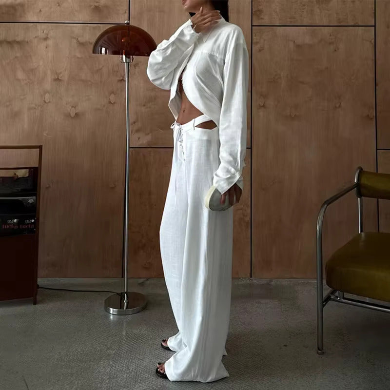 LINEN CUT OUT PANTS and SHIRT SET