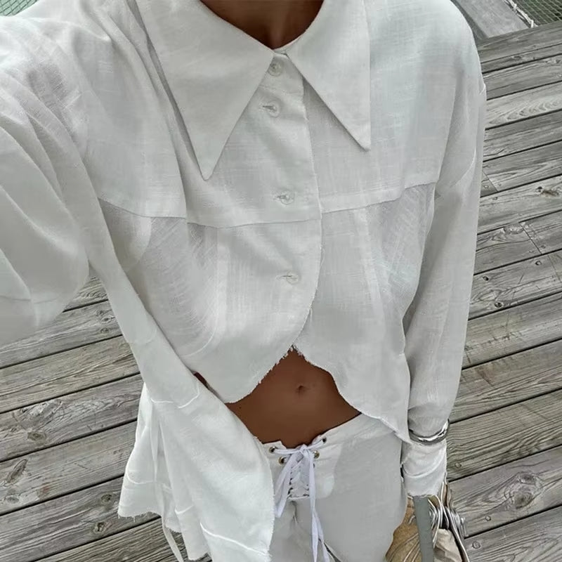 LINEN CUT OUT PANTS and SHIRT SET