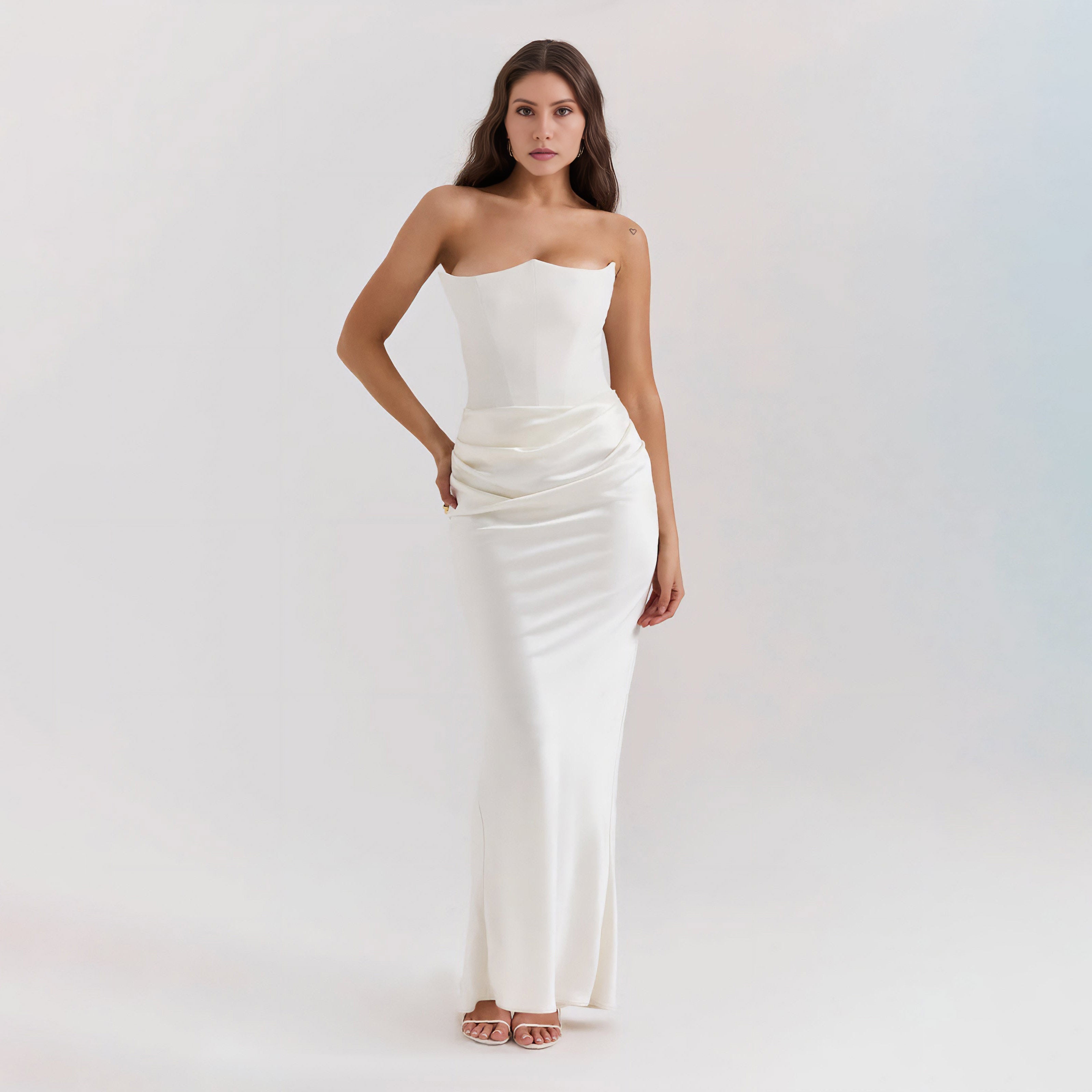 STRAPLESS LACE UP MAXI DRESS