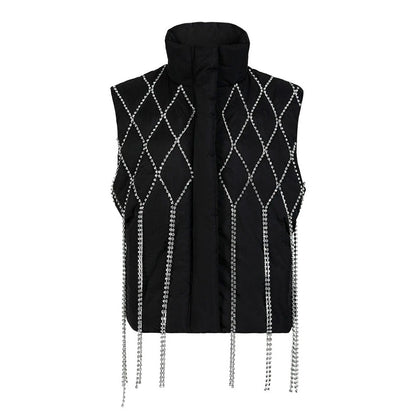 LACEY PUFF VEST PLAID CRYSTALS TASSEL